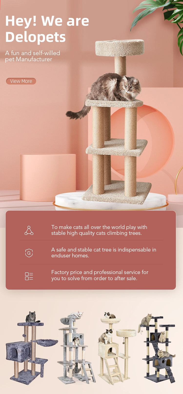 High Strength Factory Cat Tree Climbing Frame Adult Cat Funny Tree House Tower