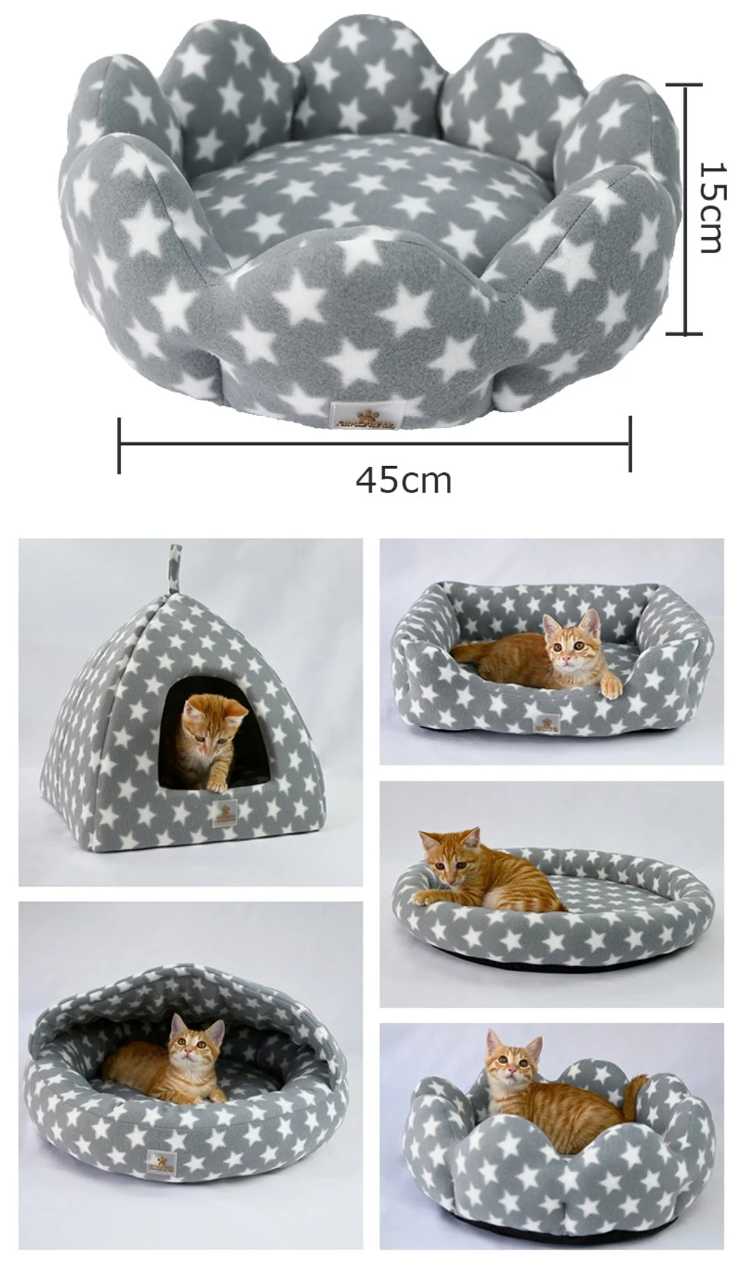 Wholesale Designer Star Pattern Grey Warm Flannel Indoor Round Nest Pet Beds
