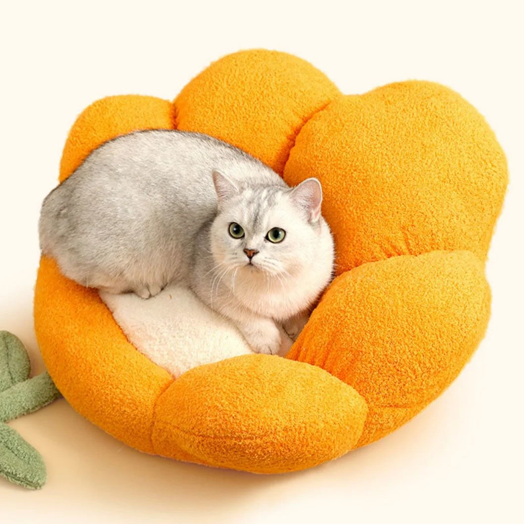 Cute Cat Hiding Warm Cozy House Bed Orange Flower Pet Sleeping Bed