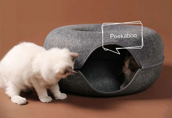 Round Wool Pet Tunnel Nest Interactive Cat House Bed
