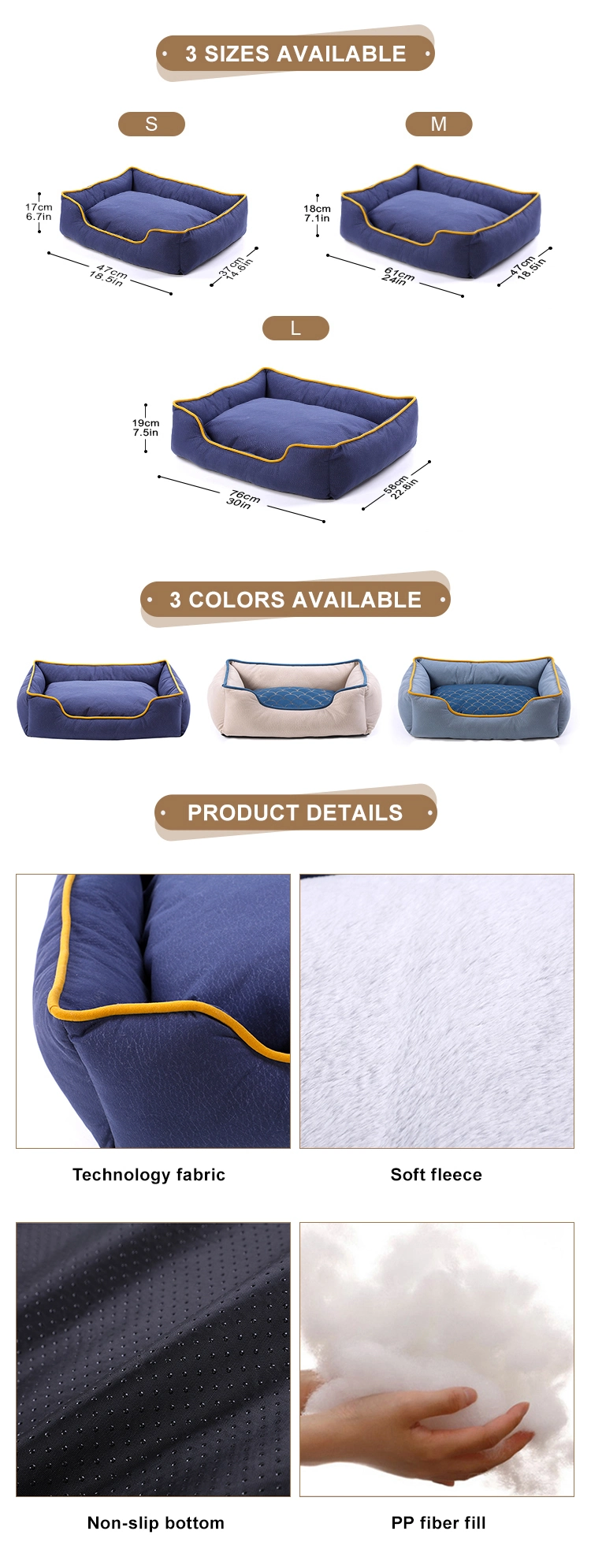 Luxury Washable Technology Fabric Fleece Waterproof Large Dog Pet Bed with Detachable Cushion