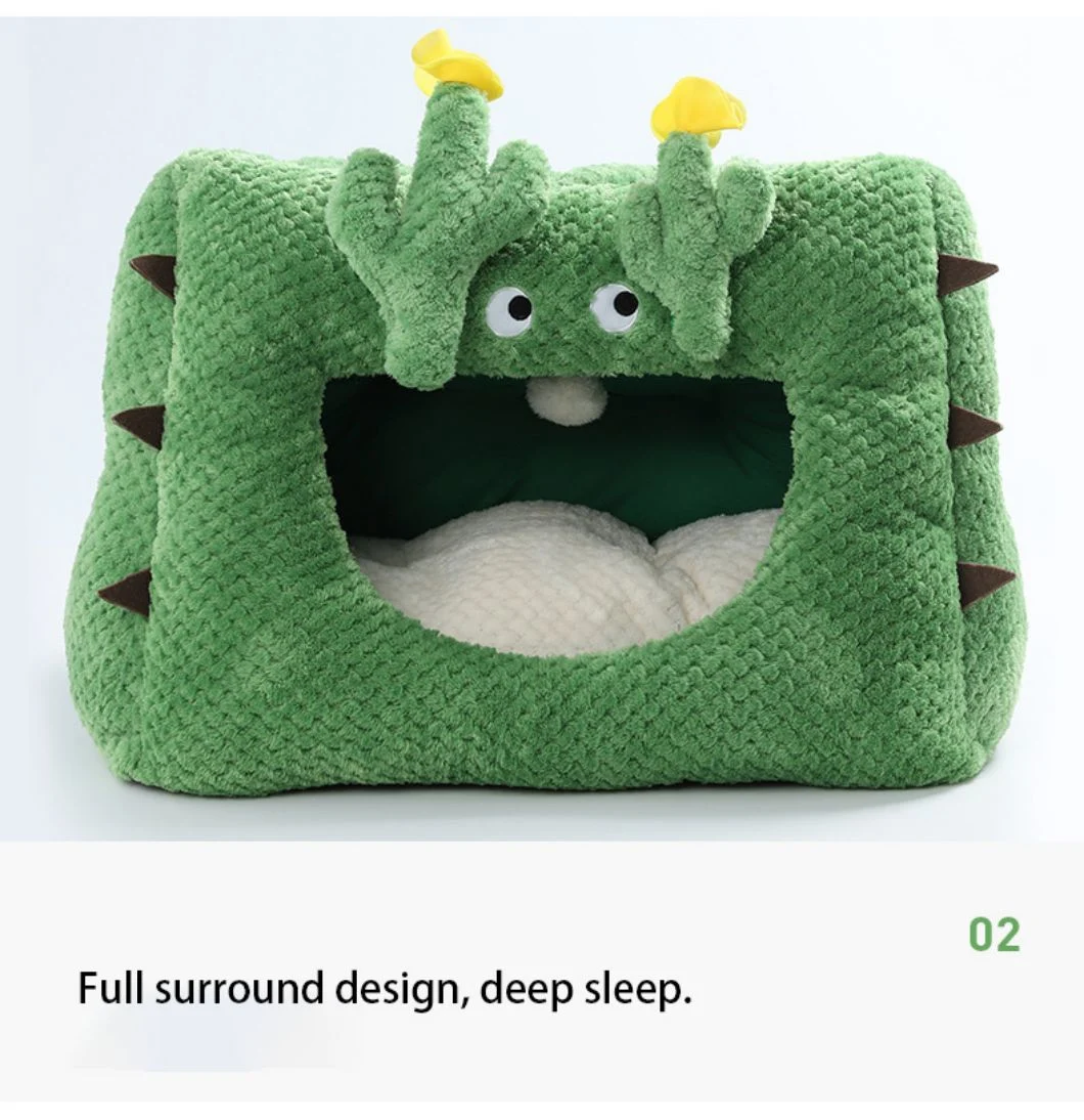 Green Cactus Warm Keeping Triangular Nest Autumn and Winter Full Closed Flower Round Cat Dog Bed