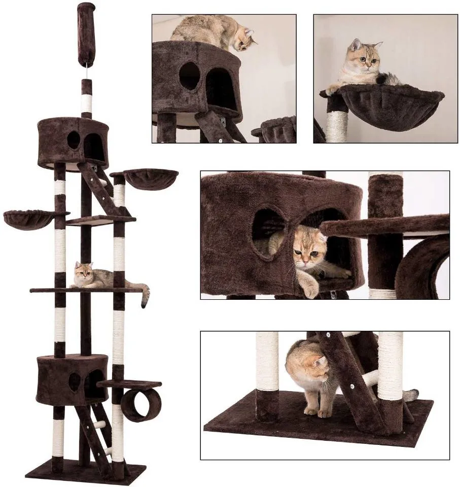 Large Wooden Cat House Deluxe Cat Tree Double House with Beautiful Cat Condo