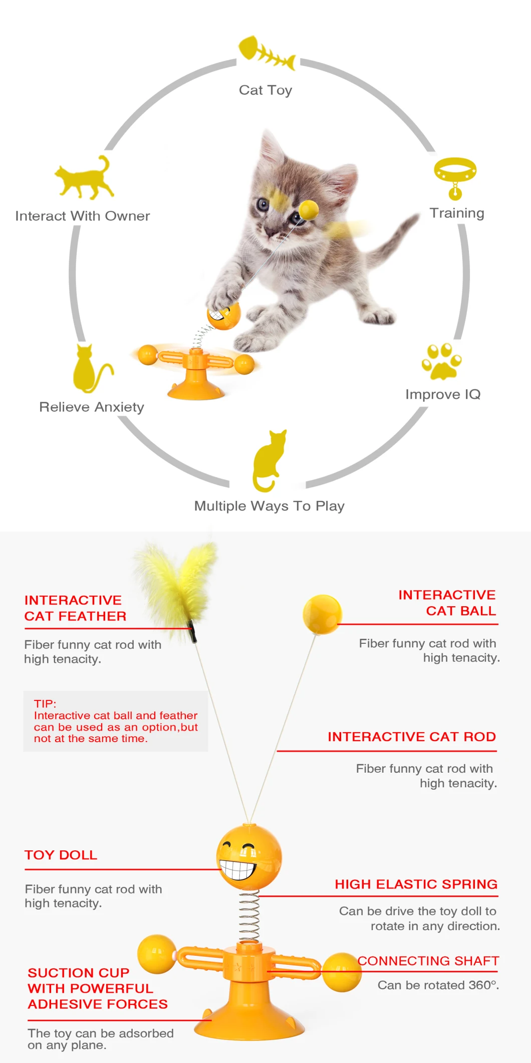 Voovpet Brand Windmill Indoor Interactive Toy with Ball and Suction Cup Portable Turntable Cat Toy for Indoor Cats