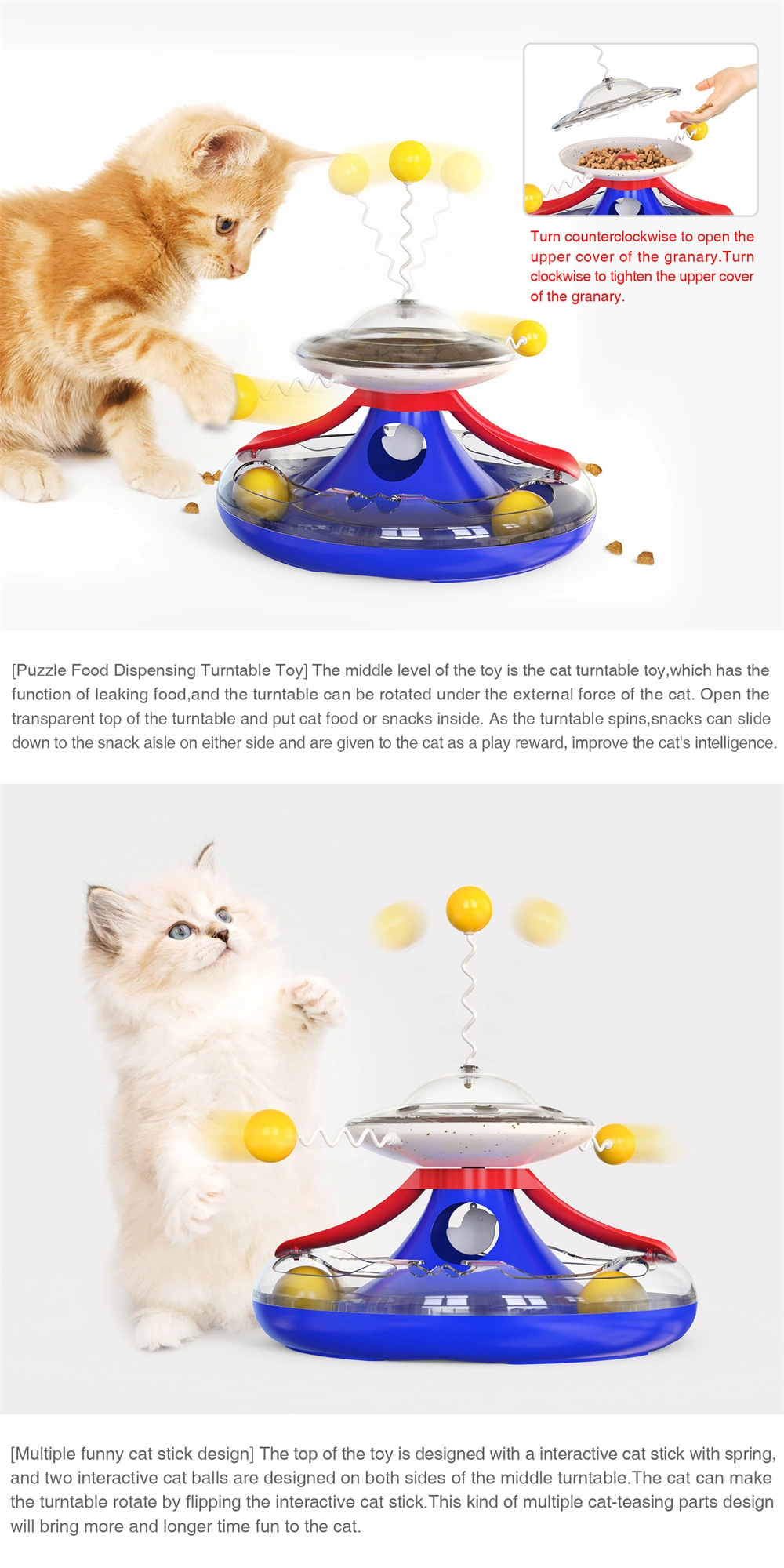 Pet Supplies Funnuy Cat Toy Cat Food Dispenser with Circle Track Moving Turntable