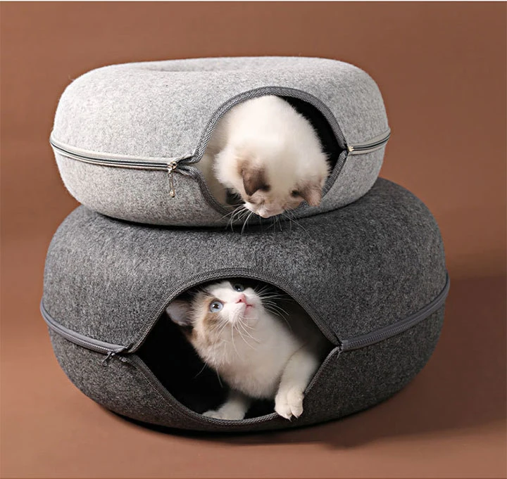 Round Wool Pet Tunnel Nest Interactive Cat House Bed