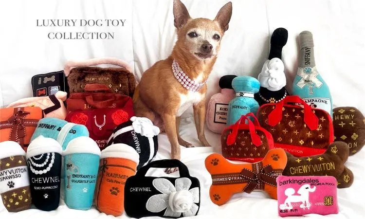 Chewy Vuiton Plush Soft Stuffed Bag Squeaky Collection Dog Products Toys