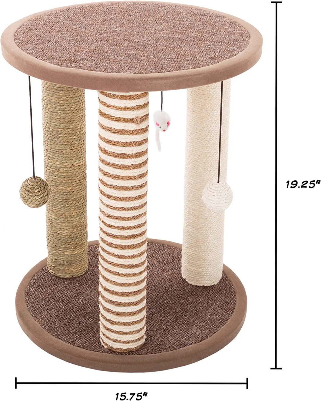Cat Scratching Post Tower with 3 Scratcher Posts, Carpeted Base Play Area and Perch &ndash; Furniture Scratching Deterrent for Indoor Cats by Petmaker