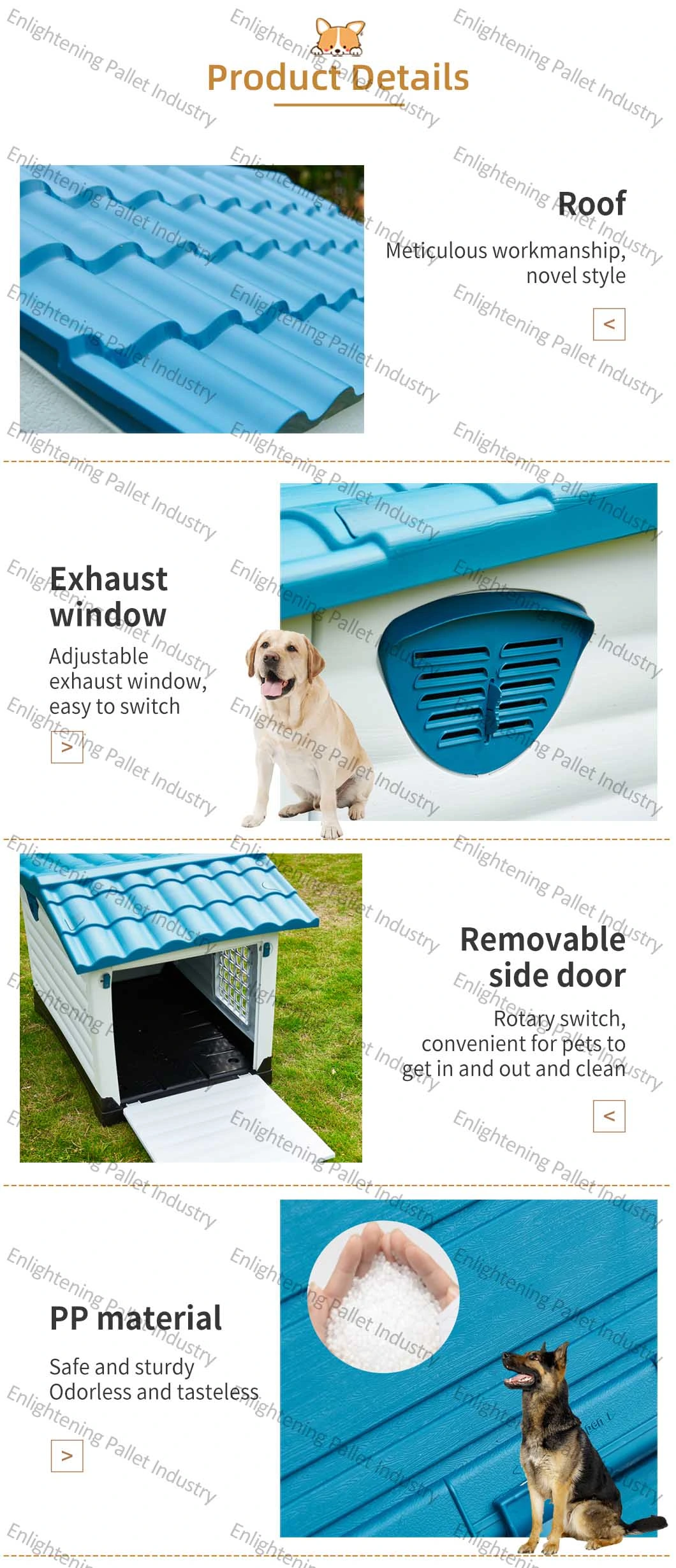 Wholesale Two Doors Outdoor Indoor Waterproof Plastic Pet Dog House Dog Kennel Removable Breathable OEM Custom Modern Luxury Plastic Dog House