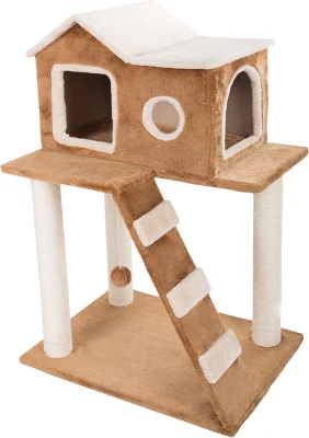 3 Tier Cat Tree- Plush Multilevel Cat Tower with Scratching Posts, Climbing Ladder, Cat Condo and Hanging Toy for Cats and Kittens by