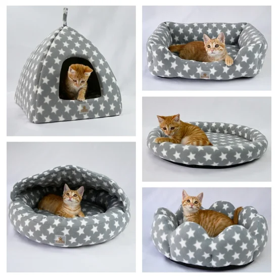 Wholesale Designer Star Pattern Grey Warm Flannel Indoor Round Nest Pet Beds
