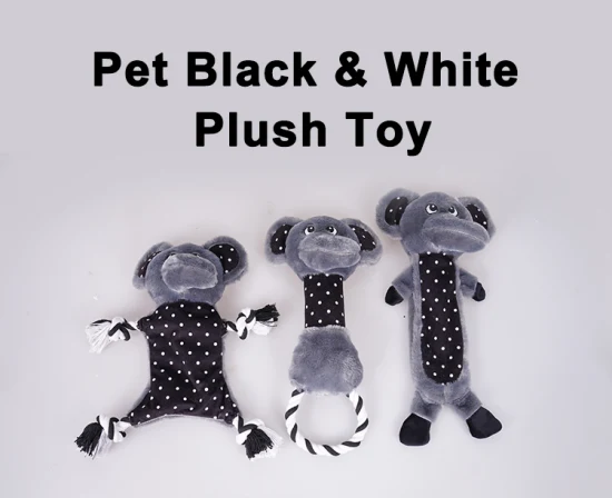 Rena Pet Black White Cute Animal Squeaker Stuffed Soft Classical Print Dog Rope Plush Toy