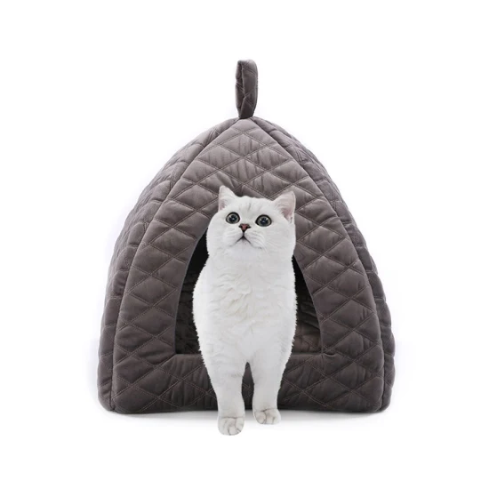Grey Washable Orthopedic Memory Foam Luxury Pet Cave Bed for Cats